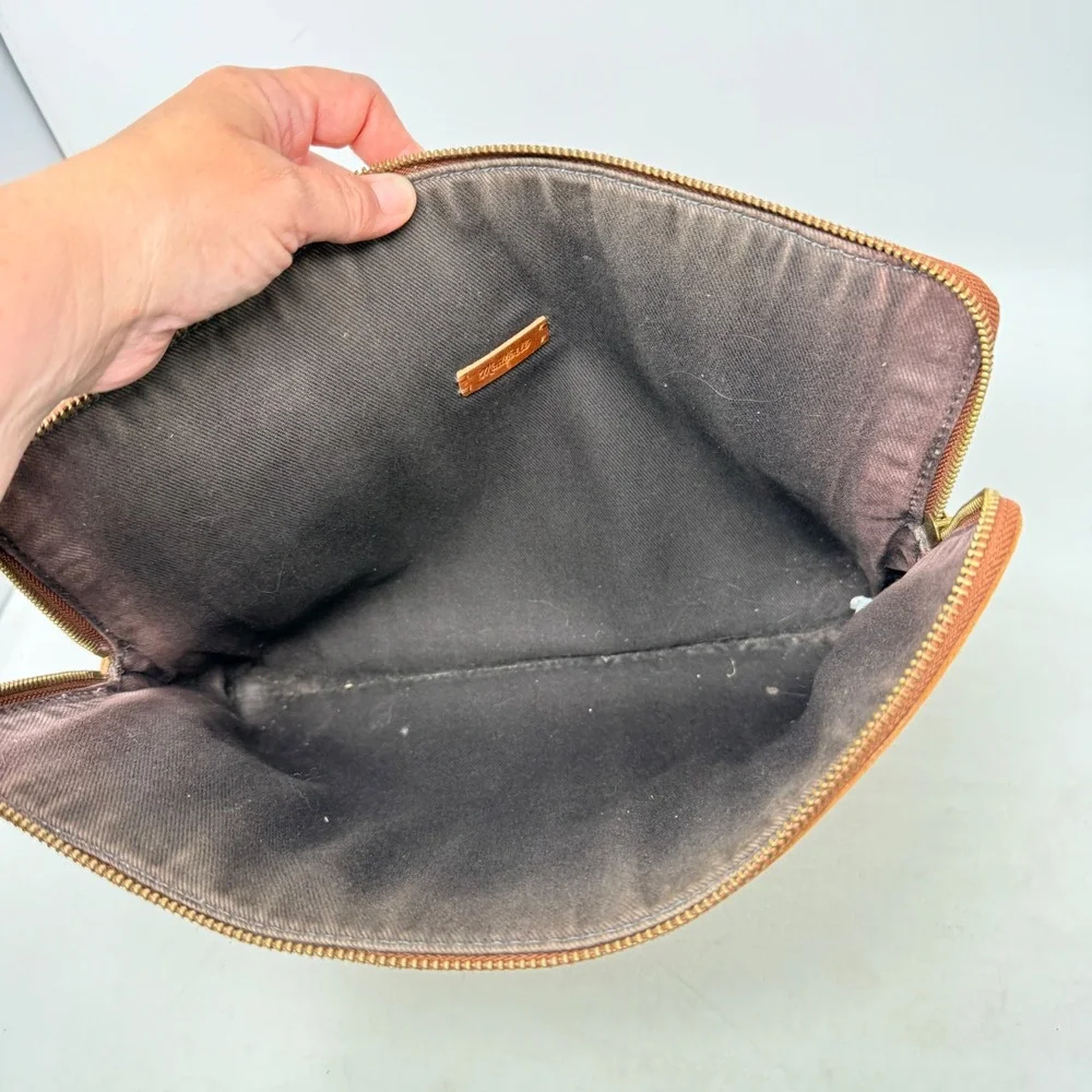 Madewell Leather Laptop Sleeve Brown Large Minimalist Tech Case L-Zip Pouch